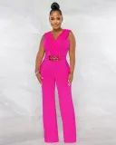 Sexy fashion solid color V-neck white-collar women's jumpsuit