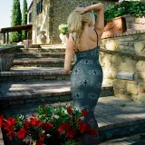 Flower Knit Sling Dress Temperament Women's Sleeveless Backless Slim Fit Commuter Long Skirt
