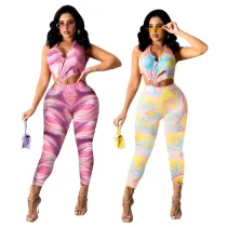 Sexy Chest Ring Cutout Print Jumpsuit