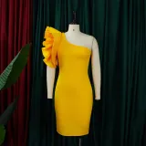 Ruffled shoulder temperament banquet dress skirt sexy dress