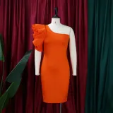 Ruffled shoulder temperament banquet dress skirt sexy dress
