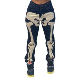 Embroidered Mid-Rise Straight Street Sexy Jeans