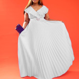 Belted women's fashion sexy ruffled pleated maxi skirt