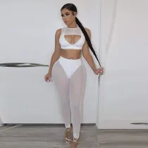 Mesh Panel Cutout Tank Top Leggings Casual Set
