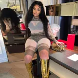 Mesh Print Long Sleeve Cropped Pants Two-Piece Set