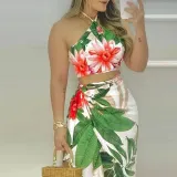 Women's Sexy Halter Tank Top High Waist Skirt Two Piece Suit