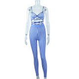 Lace-up bra high waist hip tight leggings two-piece suit trendy