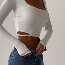 Waist Cutout Top Sexy Women's Short Slim Fit Long Sleeve Cropped Navel T-Shirt Bottoming Shirt