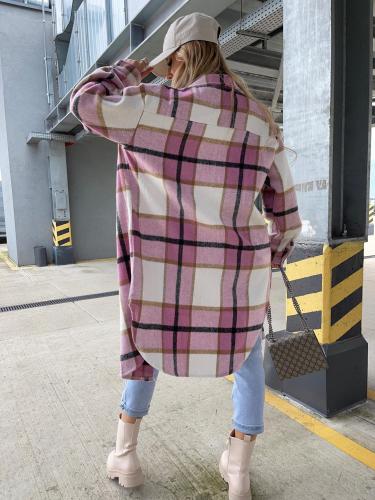 Straight Single Breasted Check Long Sleeve Shirt Plus Size Jacket