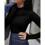 One-shoulder pleated basic bottoming long-sleeved autumn fashion women's temperament commuter slim top