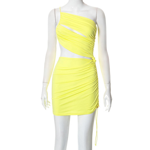 Personalized One-shoulder Sling Irregular Drawstring Hip Dress