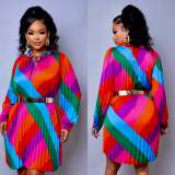 Fashion Sexy Pleated Rainbow Print Dress