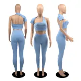 Solid color irregular backless short-sleeved casual trousers two-piece suit