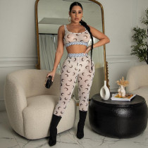 Crescent vest sexy mesh trousers two-piece suit