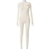Zipper pocket long sleeve slim fit sports casual one-piece pants