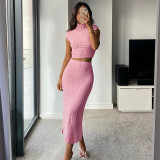Sexy navel revealing short sleeve celebrity suit, buttock wrap skirt, two-piece set