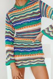 Women's Knitwear Women's Rainbow Striped Pullover Mid Length Women's Sweater