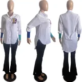 Casual Fashion Colorful Thread Stitching Colorful Button Cardigan Letter Embroidered Shirt F200