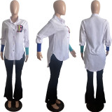Casual Fashion Colorful Thread Stitching Colorful Button Cardigan Letter Embroidered Shirt F200