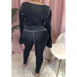 Plus Size Women's Personality Long Sleeve Line Sports Suit