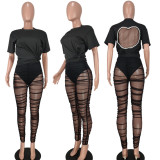 Fashion Backless Mesh Trousers Suit Amazon New Two Piece Set