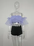 Sexy one-shoulder short-sleeved density mesh shirt crop top