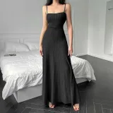 Sexy Solid Color Wool Knit Sling Skirt Dress