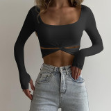 Everyday Casual Twist Cropped Long Sleeve T-Shirt