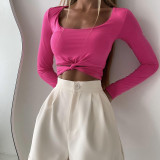 Everyday Casual Twist Cropped Long Sleeve T-Shirt