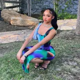 Fashion Printed Tank Top Slit Long Skirt Set