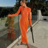 Fashion Casual Solid Color Round Neck Long Sleeve Slim Fit Dress