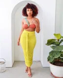 Tube top suspenders High waist pleated color matching skirt suit two-piece set
