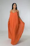 Chiffon Solid Color Casual Open Back Sling Dress