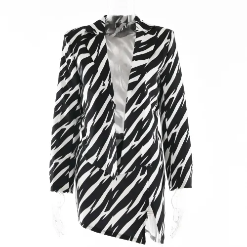 Women's Black and White Contrast Color Suit Suit Sexy High Waist Short Skirt Two Piece Set