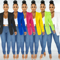 Solid Color Women's Ruffled Long Sleeve Blazer