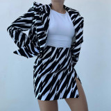 Women's Black and White Contrast Color Suit Suit Sexy High Waist Short Skirt Two Piece Set