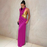 Fashionable personality one-shoulder double color matching temperament dress