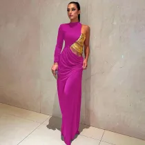 Fashionable personality one-shoulder double color matching temperament dress
