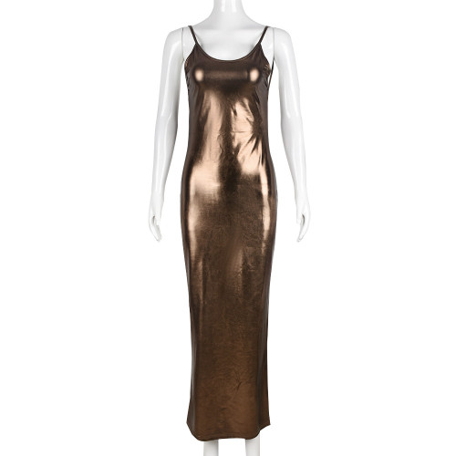 Sexy Slim Strap Metallic Long Dress