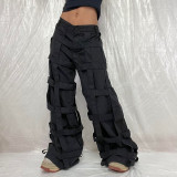 Loose Straight Cargo Pants Black High Waist Sports Casual Wide Leg Pants