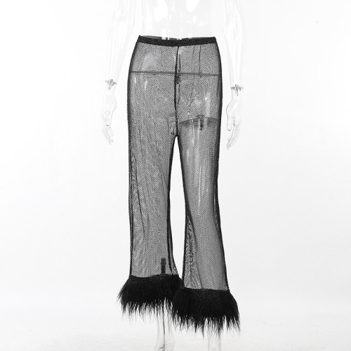 Wool capillary glitter trousers ladies loose straight trousers