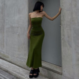 Fashionable word neck tube top solid color slim sexy fishtail dress