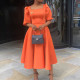 Plus Size Women's Solid Color Fashion Evening Dress Puff Sleeve Dress