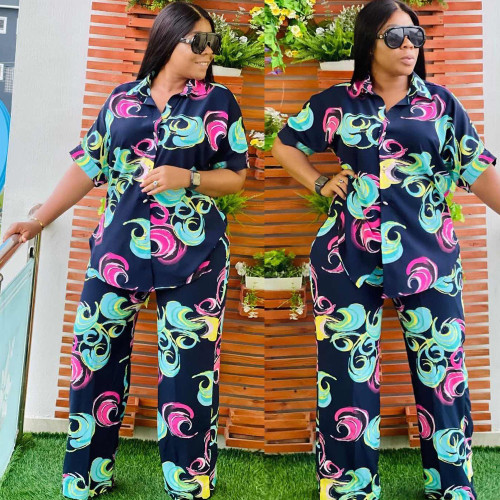 Women's Two Piece Fashion Print Casual Suit
