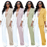 Trendy color-blocking simple style long-sleeved suit top fashion casual trousers suit