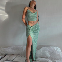Sequin Camisole Slit Skirt Temperament Sequin Dress