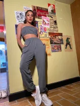 Fashion Tube Top Loose Casual Pants Set