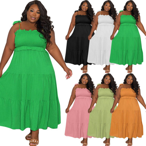 Solid Color Sexy Sling Tube Top Swing Skirt Plus Size Women's Dress