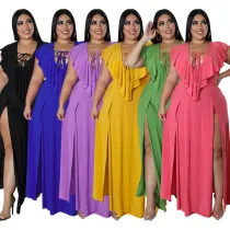 Plus Size Sexy Strapless Backless Solid Color Dress