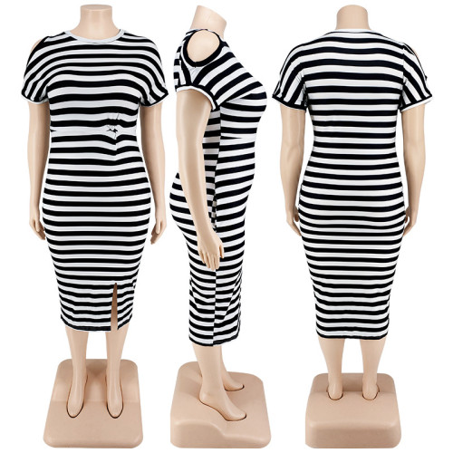 Plus Size Women's Striped Loungewear Multicolor Dress